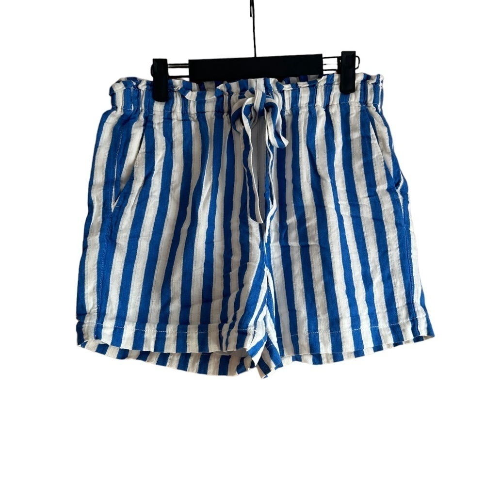 J.CREW BLUE STRIPED PULL ON PAPER BAG LINEN BLEND SHORTS